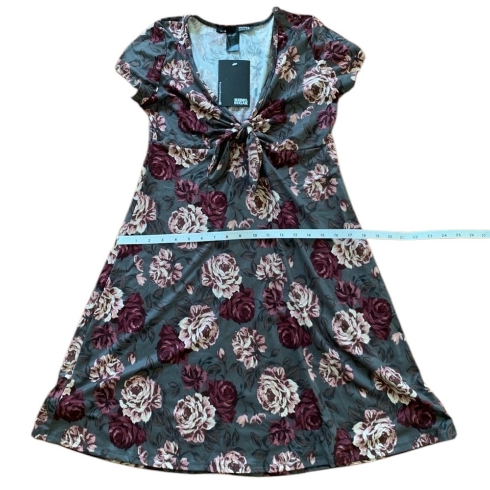 REBEL SUGAR Medium Floral Gray Burgundy short sleeve dress - Picture 16 of 16